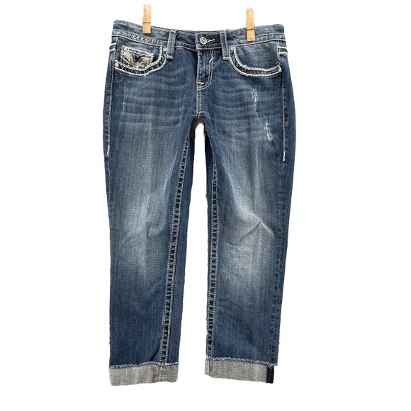 Vigoss‎ Capri Chelsea Jeans Womens 32x24* Whisker Denim Low Rise Westernwear Y2k - Picture 1 of 16